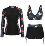 JASAMBAC Womens Long Sleeve Swimsuits UV UPF 50+ Swim Shirt Rash Guard Bathing Suit with Boyshort Bikini Set Black L