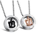 LAFATINA His and Hers 2 Piece Crown Ring Couples King Queen Crown Pendant Necklace for Engagement Wedding Anniversary Love Promise Valentine