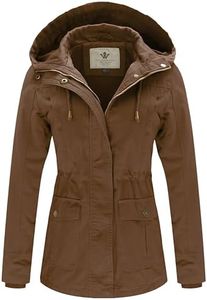WenVen Women's Cotton Military Jacket Lightweight Anorak with Hood (Coffee, XL)