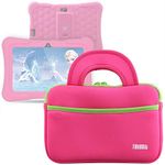 TabSuit Universal Neoprene Slim Sleeve Case Bag for 7" Tablets Dragon Touch Y88X Kids Travel Carrying w/Dual Handle and Accessory Pocket (Pink)