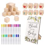 75pcs Baby Wooden Shower Games Kit, 50 DIY Baby Unfinished Shower Block with Game Sign 24 Acrylic Paint Marker Baby Cubes Crafts Game Prizes for Guests Party Decoration