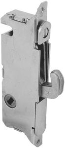 Prime-Line E 2199 Stainless Steel Mortise Lock - Adjustable, Spring-Loaded Hook Latch for Sliding Patio Doors Made of Wood, Aluminum & Vinyl, 3-11/16”, 45 Degree Keyway, Round Face (Single Pack)