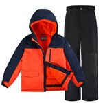 SMONTY COZY Boys Snowsuit With Hood Water-repellent Ski Suit Windproof Winter Suit(8-9 Years, Orange and Navy)