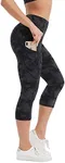 Stelle Women's Capri Yoga Pants with Pockets Essential High Waisted Legging for Workout (Nylon-Black&Grey Camo, Medium)