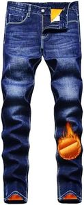 Qazel Vorrlon Men's Fleece Lined Jeans for Men Winter Warm Flannel Lined Jeans Mens Skinny Slim Fit Stretch Denim Pants Dark Blue, Size 34