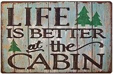 MAIYUAN Life is Better at Cabin Sign Photo Cabin Fishing Hunting House Wall Decor 8x12 inch Home Sign (sign-10)