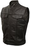 Skintan JAX - Mens Classic Leather 'Cut-Off' Motorcycle Waistcoat - 3XL