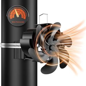 ZDAXOAH Zgrmbo Wood Stove Fan, 6 Blades Heat Powered Fireplace Fan with Magnetic Thermometer, Upgrade Chimney-Bundled Type Fireplace Fan, Silent Fans for Log Burner Metal Wood Stove Pipe
