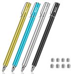 Universal Stylus Pens for Touch Screens - Bargains Depot New 5mm High-Sensivity Dual Fiber Tips Stylus for All Tablets & Cell Phones with 8 Extra Replaceable Tips (4 Pcs, Black/Aqua/Silver/Yellow)