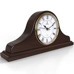 Best Mantel Clock, Silent Decorative Wood Desk Clock, Battery Operated, Dark Wooden Design, for Living Room, Office, Kitchen, Shelf & Home Décor Gift - 15" x 7.5"