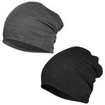 FabSeasons Cotton Slouchy Beanie and Skull Cap for Summer, Winter, Autumn & Spring Season. Combo Pack of 2 (Black, Dark Gray)