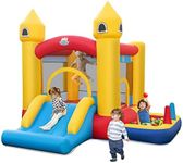 COSTWAY Kids Bouncy Castle, Inflatable Bounce House with Slides, Bouncing Area, Mesh Protection and Carry Bag, Jumping Playing Center for Indoor Outdoor