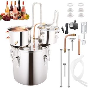 Shine Still 8 GAL 3 Pots Distillery Kit for Alcohol Stainless Steel Copper Tube Complete with Thumper Water Pump Metal Thermometer Fermentation Airlock Distilling for Whiskey, Brandy etc.