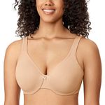 Delimira Women's Minimiser Bra Plus Size Underwired Full Cup Non Padded Seamless Support T Shirt Bra Taupe Tan 36D