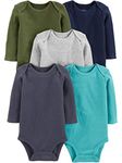 Simple Joys by Carter's Boys' 5-Pack Long-Sleeve Bodysuit, solids, 18 Months