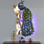 AntarYuga La Estetica Metal Peacock with 2 tone LED Lights Decorative Wall Art/Sculpture for Home Living Room/Bedroom/Office - 62x5x122Cm