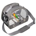 Bird & Small Pet Travel Carrier with Shoulder Strap,Parrot Cage with Standing Perch,Small Animal Bag with Metal Tray for Guinea Pig Rat (Grey)