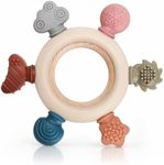 Baby Teething Toys Silicone Teethers BPA Free Silicone Rudder with Wooden Ring Soothe Babies Gums