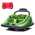ZYMY Kids Bumper Car, 12V Electric Ride on Cars with Remote Control, 360° Spin Children Waltzer Car with Dual Joystick, Flashing Lights and Music for Baby Age 3-8 Years Old (Green)