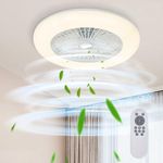 Lixada Ceiling Fan with Lighting LED Light Adjustable Wind Speed Dimmable with Remote Control Without Battery 36W Modern LED Ceiling Light for Bedroom Living Room Dining Room, White