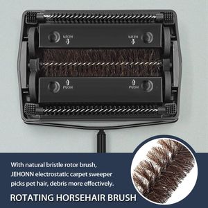 JEHONN Manual Carpet Sweeper – Horsehair Brush, Pet Hair & Lint Removal, Black
