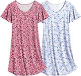 Ekouaer 2 Pack Nightgown for Women Flare Short Sleeve Sleep Shirt Soft Sleepwear Nightshirt Leopard+Butterfly M