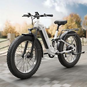 PUCKIPUPPY Ebike+Loading Package, Electric Bike for Adults 960W, 48V 20AH Battery Adult Electric Bicycles, 26" Fat Tire Full Suspension Step-Thru Ebike-White LP