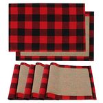 LOMOHOO 6pcs Buffalo Plaid Placemats Red and Black Buffalo Check Placemats Reversible Cotton Burlap Christmas Placemats for Home Holiday Christmas Dining Table Decorations