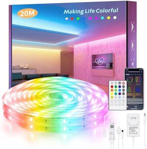 ALITOVE 20M RGB CCT LED Light Strip Waterproof RGB+IC Warm to Cold White 2700K-6500K LED Light Strip Flexible LED Rope Lights for Indoor Outdoor Decor Bluetooth Music Sync LED Strip for Christmas
