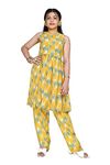 Jwalin Girl's Yellow Printed Kurta And Pant Salwar Suit Set (JWGSET00041 YLW 28_Yellow_7-8 Yrs)