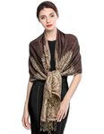 Pashmina Scarf Women Luxury Reversible Shawl Paisley Wrap Blanket Scarves with Fringes 78.5'' X 27.5''(Chocolate)