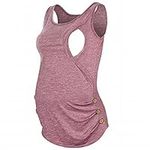 TBUIALL Summer Maternity Tank Top for Breastfeeding Moms Sleeveless Solid Color Round Neck Button Plus Size Pregnancy, Pink, 3X-Large