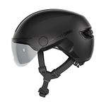ABUS HUD-Y ACE city helmet - stylish bike helmet with visor and magnetic, rechargeable rear LED light - for men and women - black, size S