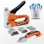 Staple Gun, BeiHeng 3 in 1 Staple Nail Steel Gun with 3000 Staples, Staple Remover, Gloves, Manual Brad Nailer Power Adjustment Stapler Gun for Wood, Crafts, Carpentry, Decoration DIY