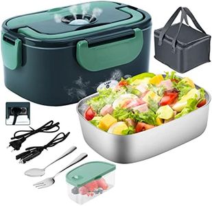 Elektrische Lunchbox 4 in 1 12V/24V/220V~240V, 1.5L 60W Lunch Box Elektrisch Edelstahl Speisenwärmer für Auto, LKW, Büro & Zuhause, Thermo Lebensmittelbehälter mit Gabel, Löffel & Isoliertasche