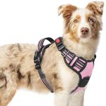 rabbitgoo Dog Harness Medium with Neck Release Buckle, Adjustable Anti Pull Dog Harness, Soft Padded with Front Back Clips and Easy Control Handle, Reflective Dog Vest Harness, Pink, M