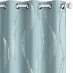 Deconovo Thermal Insulated Blackout Curtains, Silver Wave Print Energy Efficient Grommet Drapes for Bedroom, 2 Panels, 52x54 Inch, Sky Blue