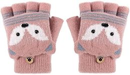 Holiberty Cute Baby Kids Wool Winter Fingerless Gloves Toddler Boys Girls Convertible Knit Mittens Warm Snow Gloves Age 3-10, Pink Fox, 5-10 Years, For Kids Boys Girls 5-10 Years