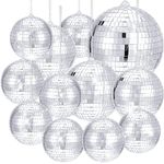 WILLBOND 12 Pack Silver Disco Ball Hanging Mirror with Ring for Fun Retro Party Decorations DJ Lighting Effect Stage Props Game Accessories, 5.91 Inch, 3.94 3.15 2.36 Inch