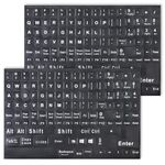 2 Pack English Keyboard Stickers Big Letter Full Set Universal Computer Keyboard Replacement English Stickers Black Background with White Lettering Matte English Alphabet for Computer Laptop Desktop