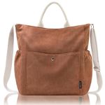 Prite Women's Corduroy Tote Bag Cute Hobo Messenger Purse with Pockets and Adjustable Shoulder Strap for School Office Travel Work Shopping(Brown)