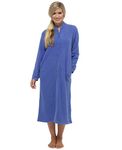 Ladies Zip Up Soft Fleece Dressing Gown, Zipped Robe with Satin Trim UK 10-28 Rose, Purple, Blue & Pink (Blue, M (14-16))