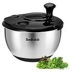 SveBake Salad Spinner Stainless Steel 18/10 with Crank Drive and 4.5 Litre Salad Bowl, Dishwasher Safe, Black