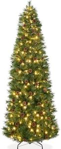 Best Choice Products Pre-Lit Scotch Pine Pencil Christmas Tree, 12ft Premium Skinny Pre-Decorated Holiday Decor w/White and Multicolor LED Lights