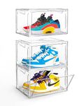 Shoe Box, 3 Pack Stackable Clear Shoe Boxes with Lids, 360 Degree Full Clear Sneaker Storage Shoe Box, Side-opening Shoe Box Dedicated to Display, Magnetic Door, Easy Assemble