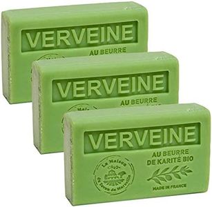 Maison du Savon de Marseille - French Soap made with Organic Shea Butter - Moisturizing for Soft Skin - Verbena Fragrance - 125 Gram Bars - Set of 3