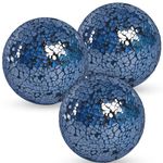 DomeStar 3PCS Decorative Balls, Mosaic Glass Orbs Centerpiece Balls 4inch Dark Blue Orbs for Decorate Bowls Vases Tables Wedding Party