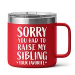 Limima Mom Coffee Mug with Handle, Funny Mothers Day Gifts for Mom From Daughter Son, Mothers Day Mug for Mom, Birthday Gifts For Mom Mother Mama Mommy, Sorry You Had To Raise My Sibling 14 oz Tumbler