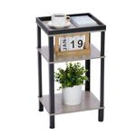 ZEXVIDA Side Table for Small Spaces,3 Tier End Table with Metal Tabletop Tray Storage Shelf, Small Narrow Thin End Table Bedside Table,Nightstand for Hallway,Living Room, Bedroom, Office (Oak)