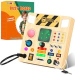 SUNACE Toddler Busy Board - Wooden Busy Board 1 Year Old with 12 Switches 23 LED Lights Sensory Toys Travel Toys Toddler Busy Board Montessori Toys for 1 2 3 4 Year Old Boys Girls Gift